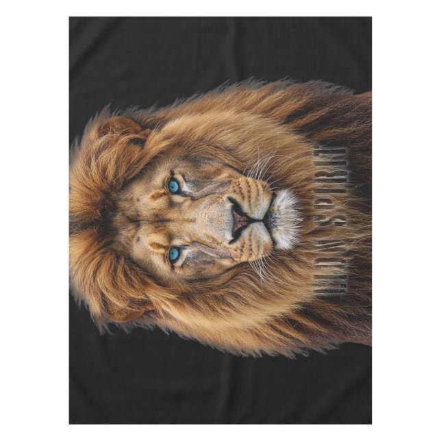Majestic Lion Face with Blue Eyes | Wildlife Anima Tablecloth (Front)