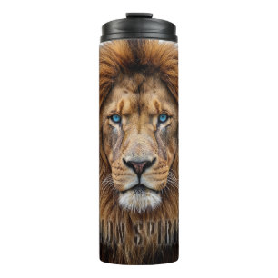 Majestic Lion Face with Blue Eyes Wildlife Anima Thermal Tumbler