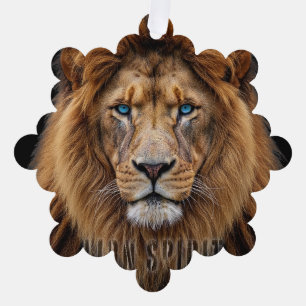 Majestic Lion Face with Blue Eyes Wildlife Anima Tree Decoration Card