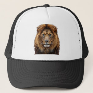 Majestic Lion Face with Blue Eyes Wildlife Anima Trucker Hat