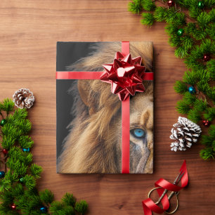 Majestic Lion Face with Blue Eyes Wildlife Anima Wrapping Paper