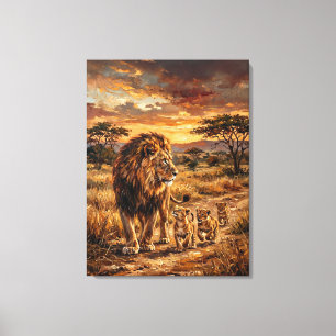 Majestic Lion Family – Golden Savannah Art Canvas Print