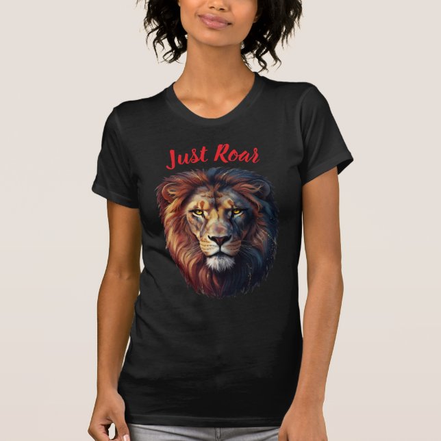 Majestic Lion Head Just Roar Artistic Black TShirt (Front)