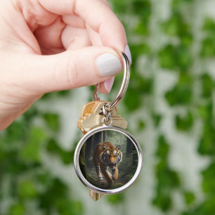 Majestic Lion in Forest Scene Art Key Ring