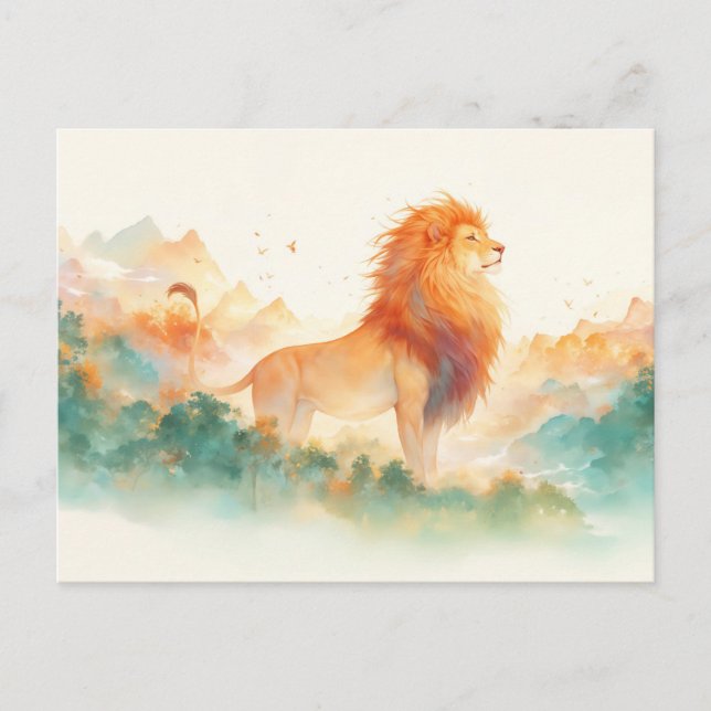 Majestic Lion Misty Mountain Forest Postcard (Front)