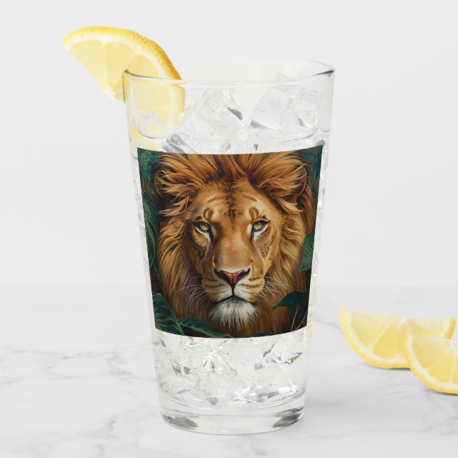 Majestic Lion Mug – Powerful Wildlife Coffee Mug Glass (Front Ice)