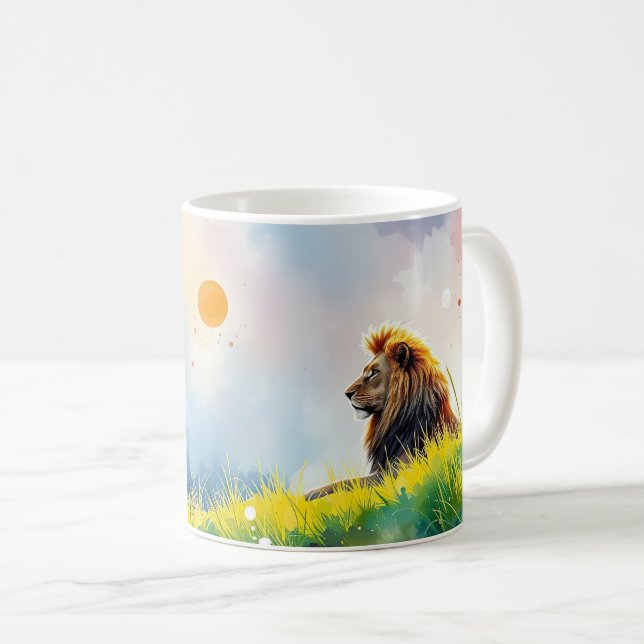 Majestic Lion on a Sunlit Hill Coffee Mug (Front Right)
