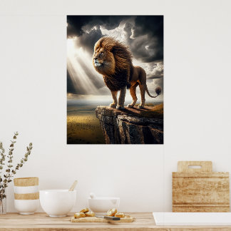 Majestic Lion on Cliff - Inspirational Wildlife Poster