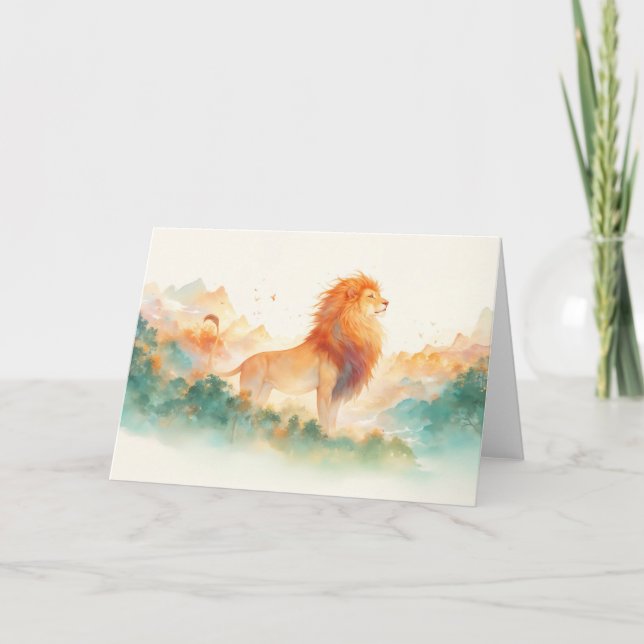 Majestic Lion Overlooking a Misty Horizon Card (Front)