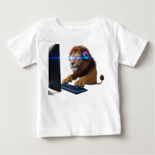 Majestic Lion Pro Gamer Wearing RGB Headset Isolat Baby T-Shirt