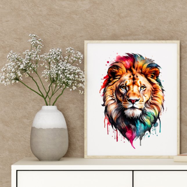 Majestic Lion Rainbow Watercolor Splash Art Poster (Creator Uploaded)
