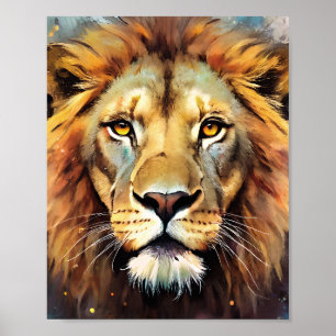 Majestic Lion Spirit Watercolor Portrait Poster