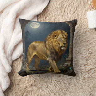 Majestic Lion Strolling under the Moonlight  Cushion