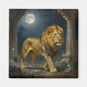 Majestic Lion Strolling under the Moonlight Magnet