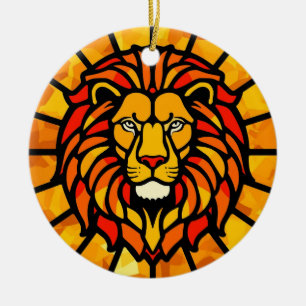 Majestic Lion Sunburst Circle Design Ceramic Ornament