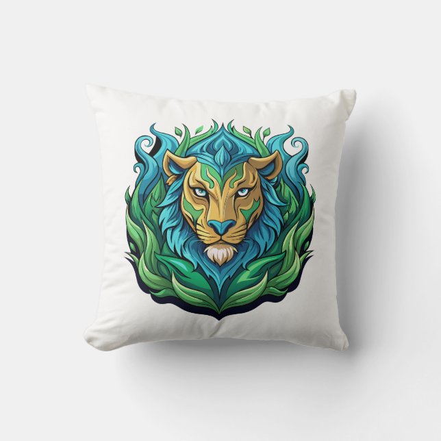 Majestic Lion Vector Art Throw Pillow –Home Décor (Front)