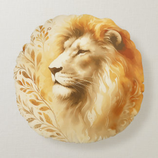 Majestic Lion Watercolor Design  Round Cushion