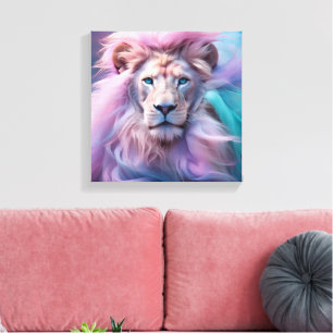Majestic Lion with Silk-Like Pastel Fur - Ethereal Canvas Print