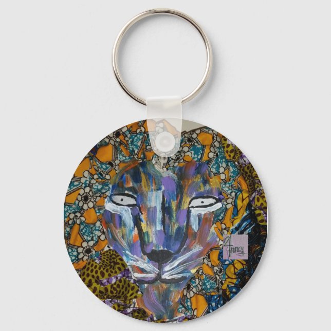 Majestic Lion with the Kente Cloth Mane Key Ring (Front)