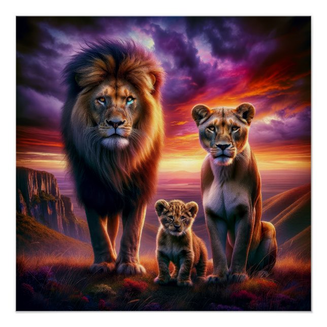 Majestic Lions at Sunset in African S Poster (Front)