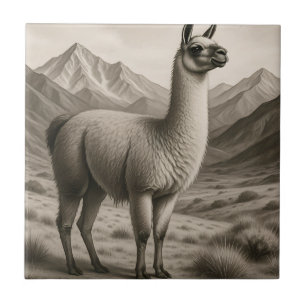 Majestic Llama in Andean Mountains Ceramic Tile