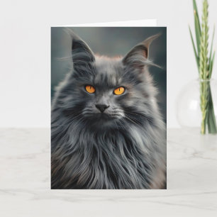 Majestic Long-Haired Cat Portrait Design Card