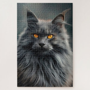 Majestic Long-Haired Cat Portrait Design Jigsaw Puzzle