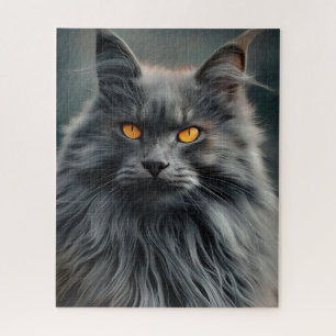 Majestic Long-Haired Cat Portrait Design Jigsaw Puzzle