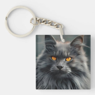 Majestic Long-Haired Cat Portrait Design Key Ring