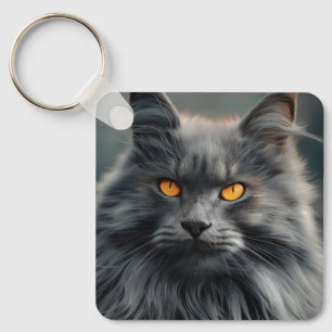 Majestic Long-Haired Cat Portrait Design Key Ring