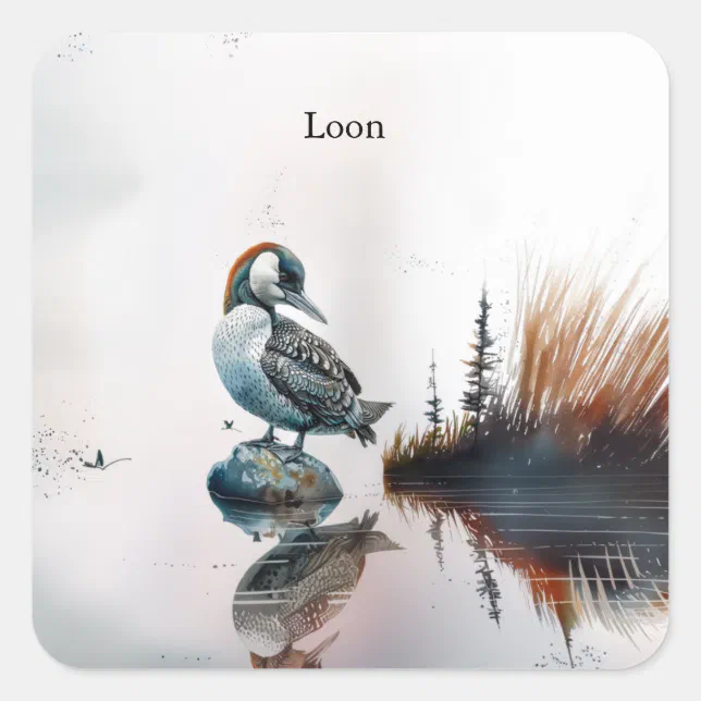 Rectangle Square Sticker Majestic Loon on a Rock, custom Square Sticker | Zazzle