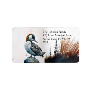 Majestic Loon on a Rock Customisable Watercolor Label