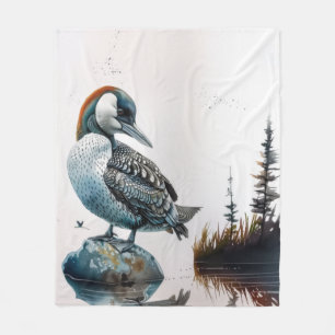Majestic Loon on a Rock Fleece Blanket