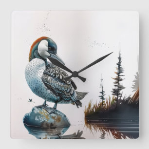 Majestic Loon on a Rock Square Wall Clock