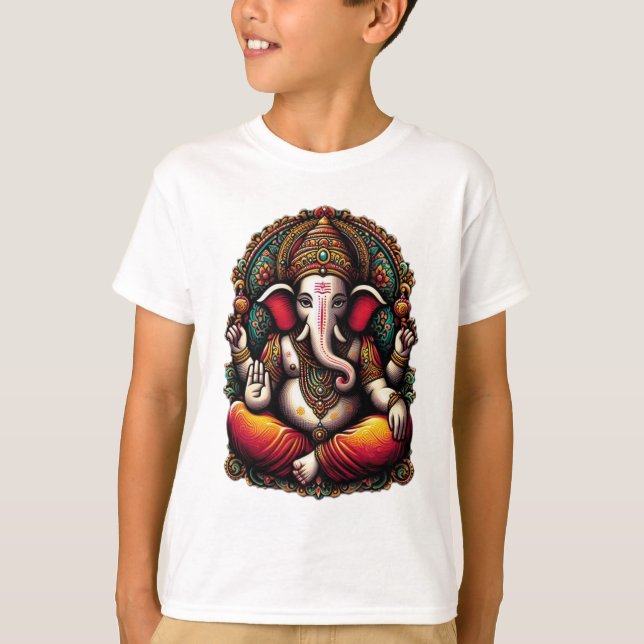 Majestic Lord Ganesha in Divine Aura" T-Shirt (Front)