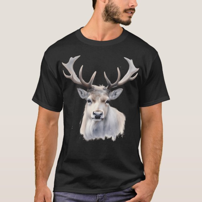 Majestic Magnificent Reindeer Realistic Reindeer W T-Shirt (Front)
