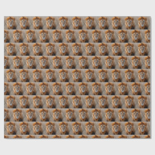 Majestic Male Lion with Glowing Blue Eyes Wrapping Paper