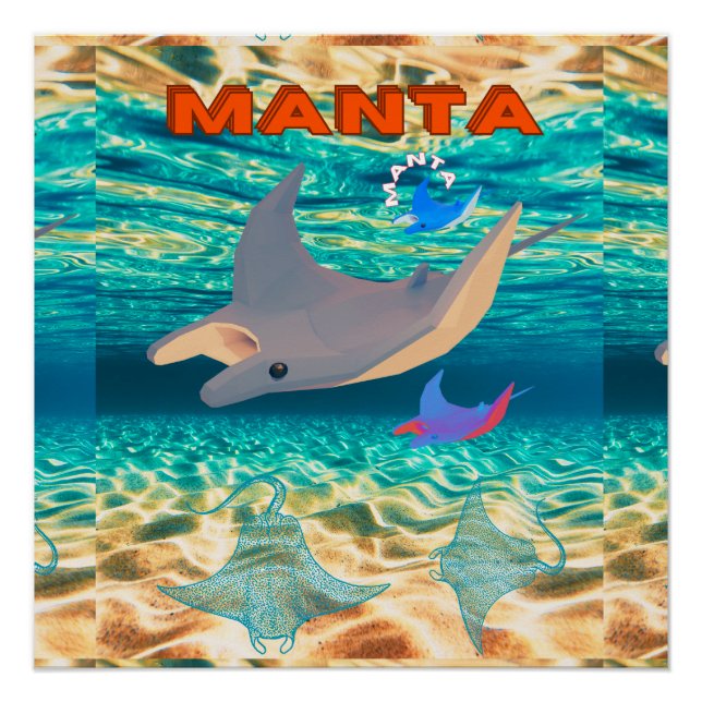 Majestic Manta Ray Design, Oceanic Majesty Poster (Front)