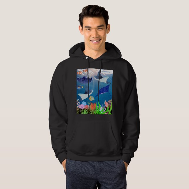 Majestic Manta Rays Beneath Blue Underwater Wonder Hoodie (Front Full)