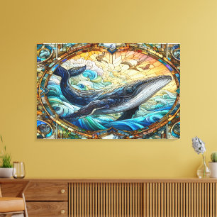 Majestic Marine Mosaic A Stained Glass Whale Canvas Print