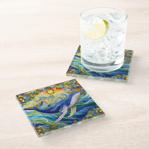 Majestic Marine Mosaic A Stained Glass Whale Coaster