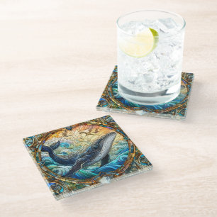 Majestic Marine Mosaic A Stained Glass Whale Coaster