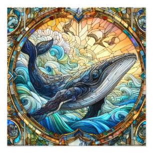 Majestic Marine Mosaic A Stained Glass Whale Photo Print
