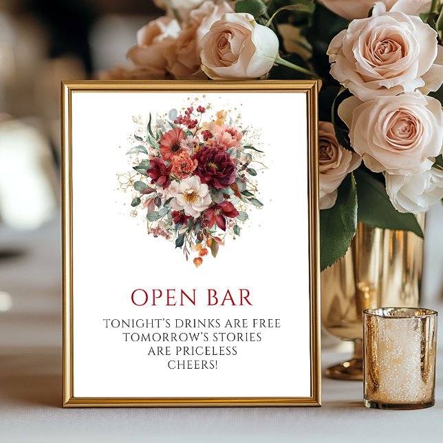 Majestic Maroon Boho Eucalyptus Open Bar Sign (Majestic Maroon Boho Eucalyptus Open Bar Sign

)