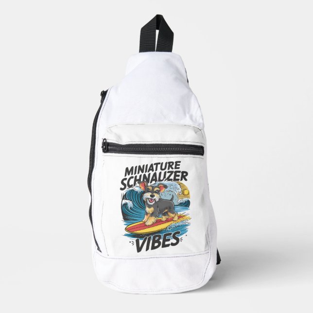 Majestic Miniature Schnauzer Surfing A Wave Sling Bag (Front)