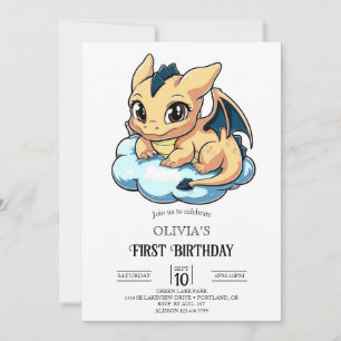 Majestic Minimalist Digital Dragon 1st Birthday Invitation