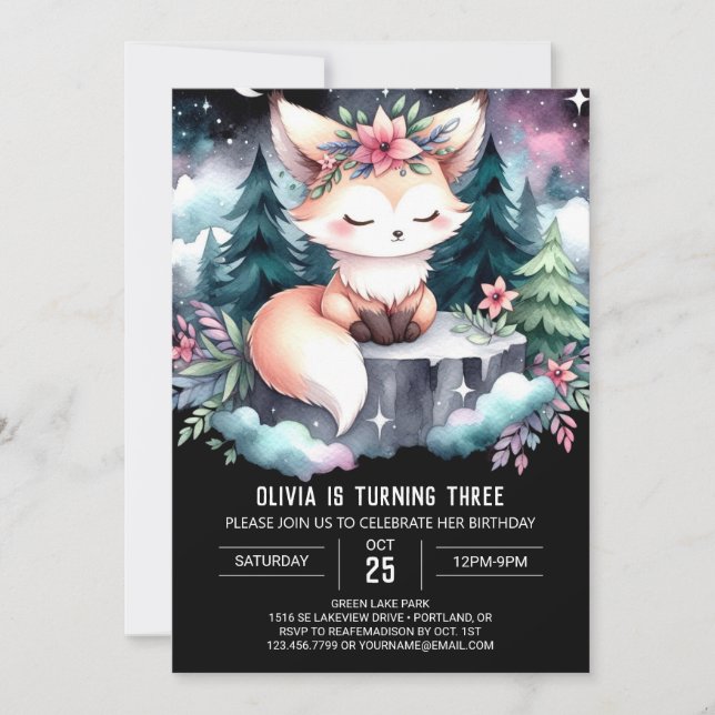 Majestic Minimalist Fox Birthday Invitation (Front)