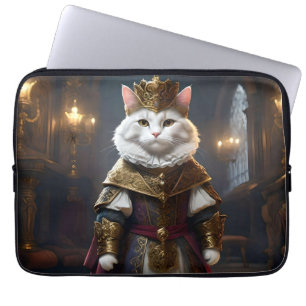 "Majestic Monarch: The Regal White Cat in Robes" Laptop Sleeve