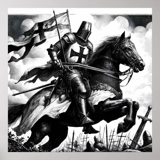 Majestic Monochrome Mediaeval Knight Poster (Front)