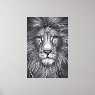 Majestic Monochrome: The Lion's Captivating Gaze Canvas Print